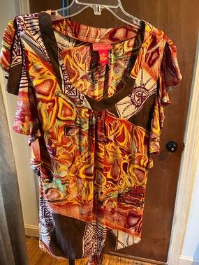 🎉Source Unknown Multicolor Abstract Flutter Sleeve Blouse